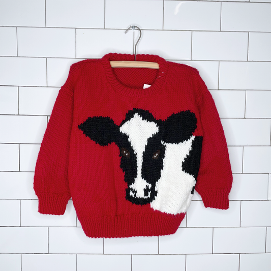 vintage handknit cow sweater - size 6