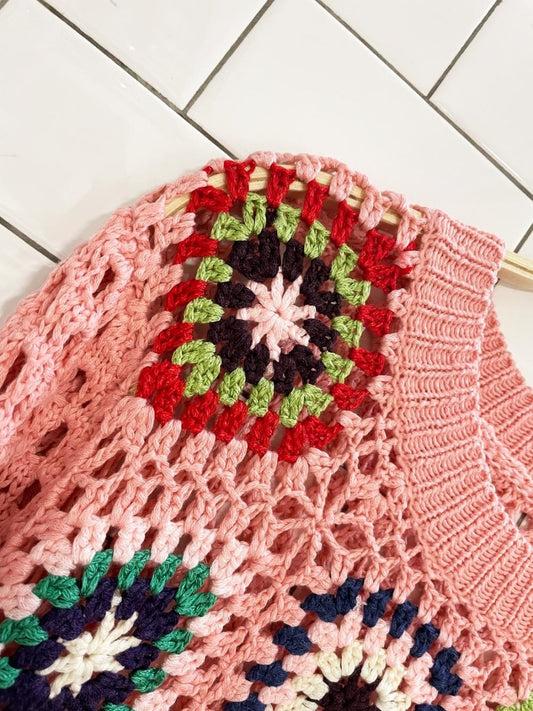 crochet knit granny square cropped summer sweater - good market thrift store