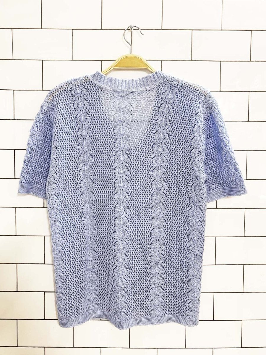 crochet pointelle knit v - neck tee - good market thrift store