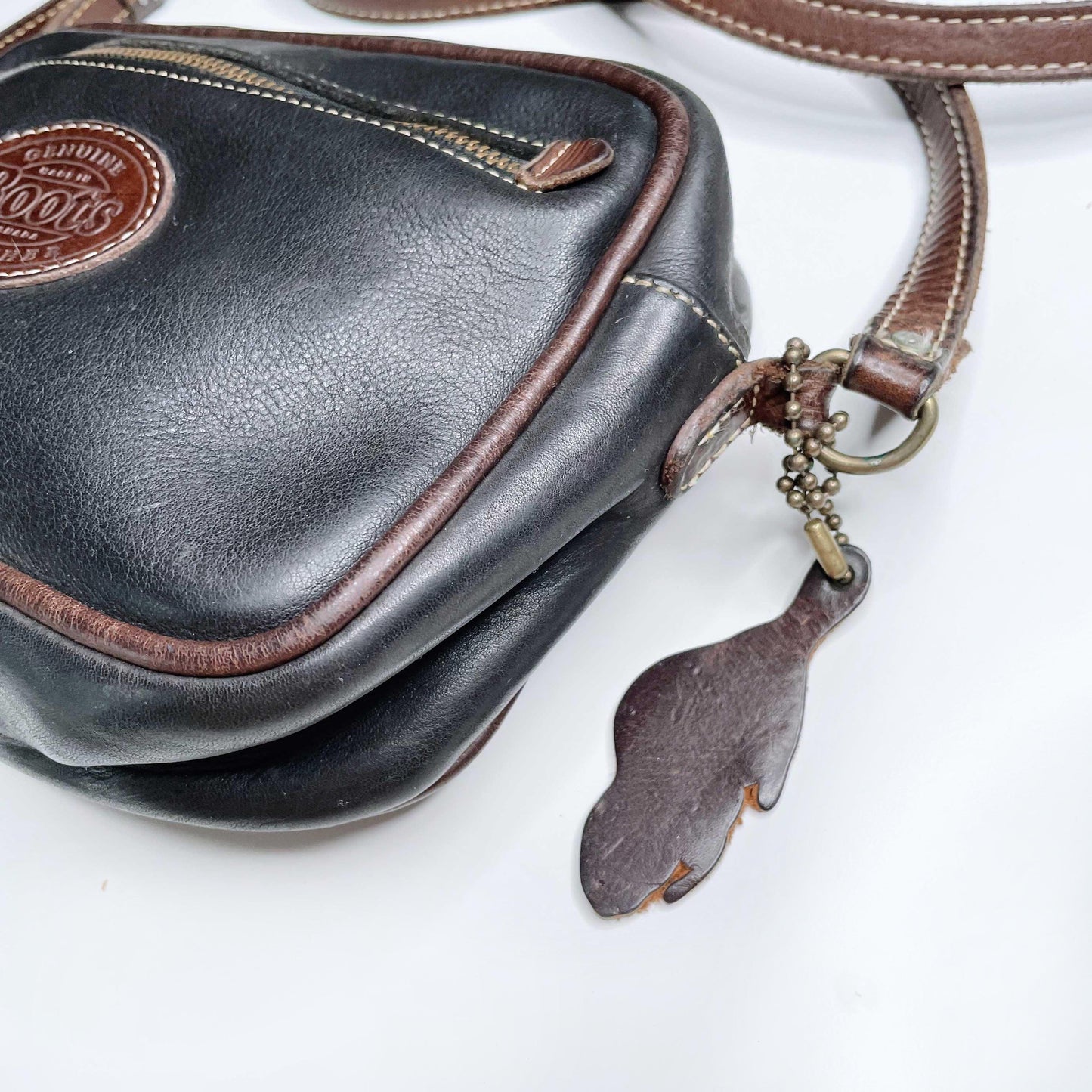 vintage 90s roots leather two-tone crossbody bag