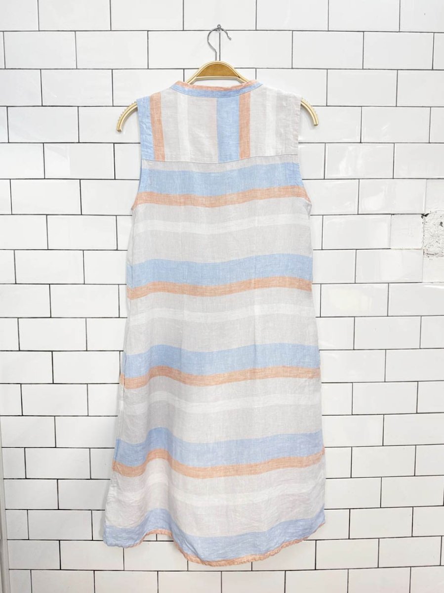 cynthia rowley 100% linen striped sleeveless shirt midi dress - good market thrift store