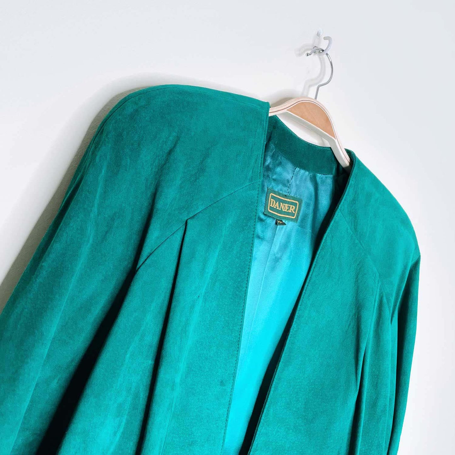 vintage danier green suede leather open jacket - size medium