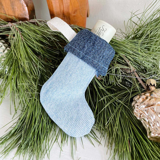 handmade mini denim stocking ornament
