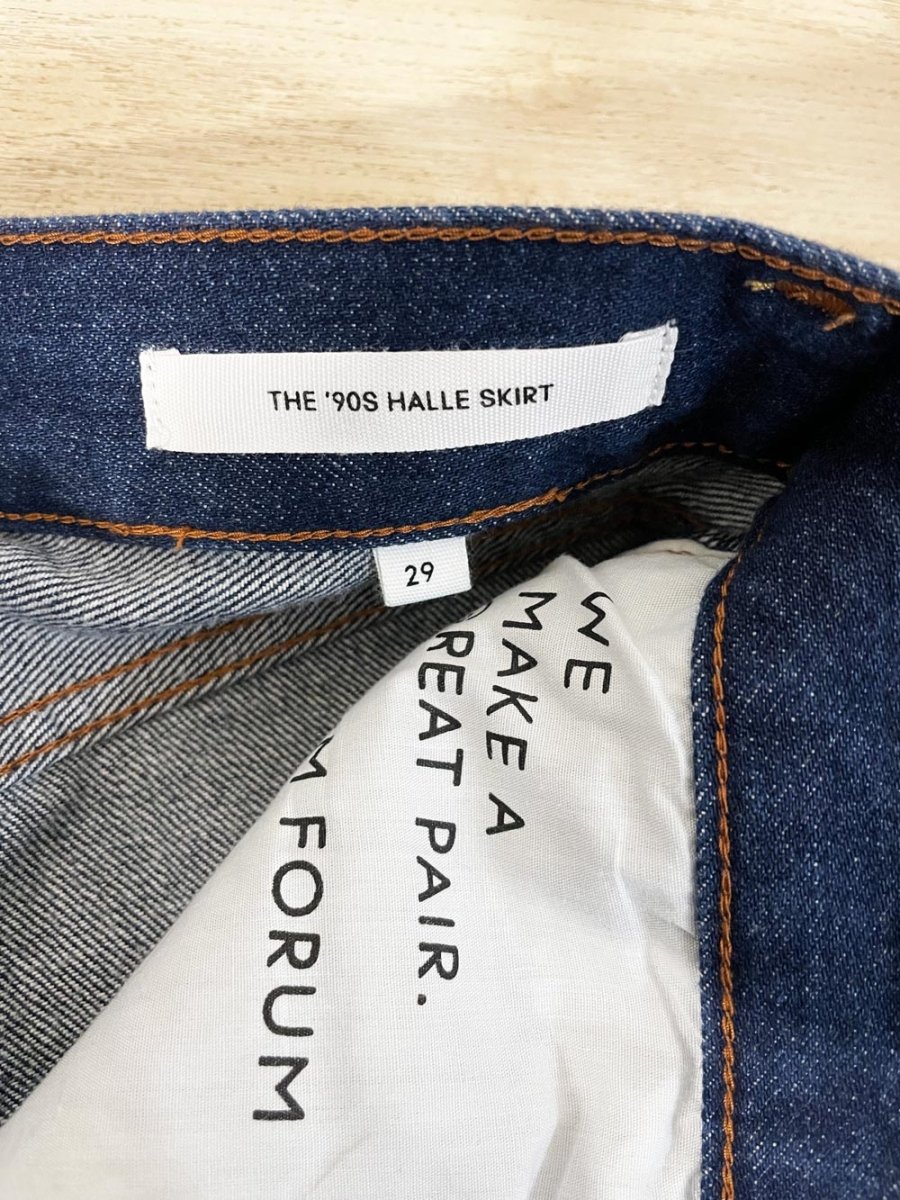 denim forum the 90's halle denim midi skirt | aritzia - good market thrift store