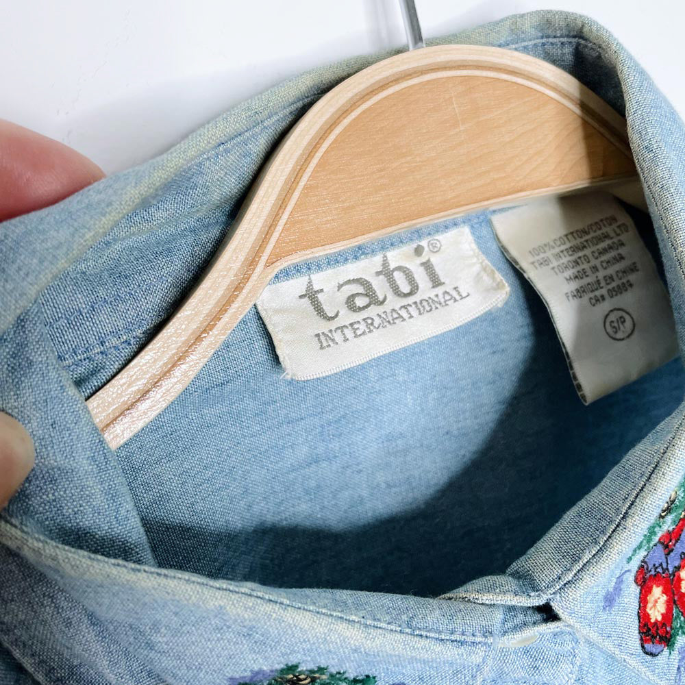 vintage 90s tabi embroidered mittens collar denim shirt
