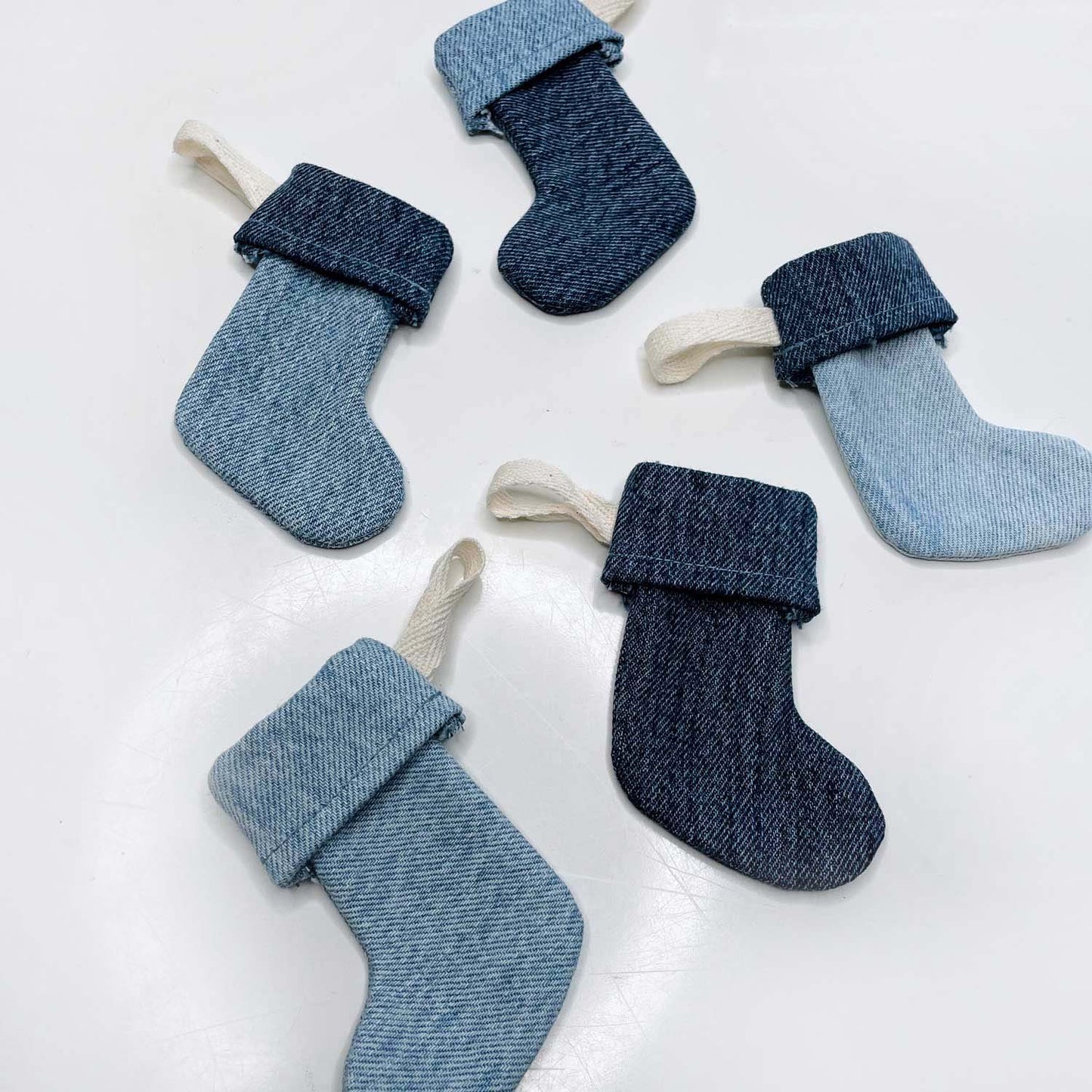 handmade mini denim stocking ornament