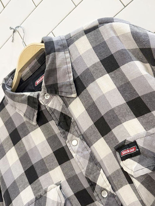 dickies plaid snap button flannel shirt jacket | quilted lining - good market thrift store