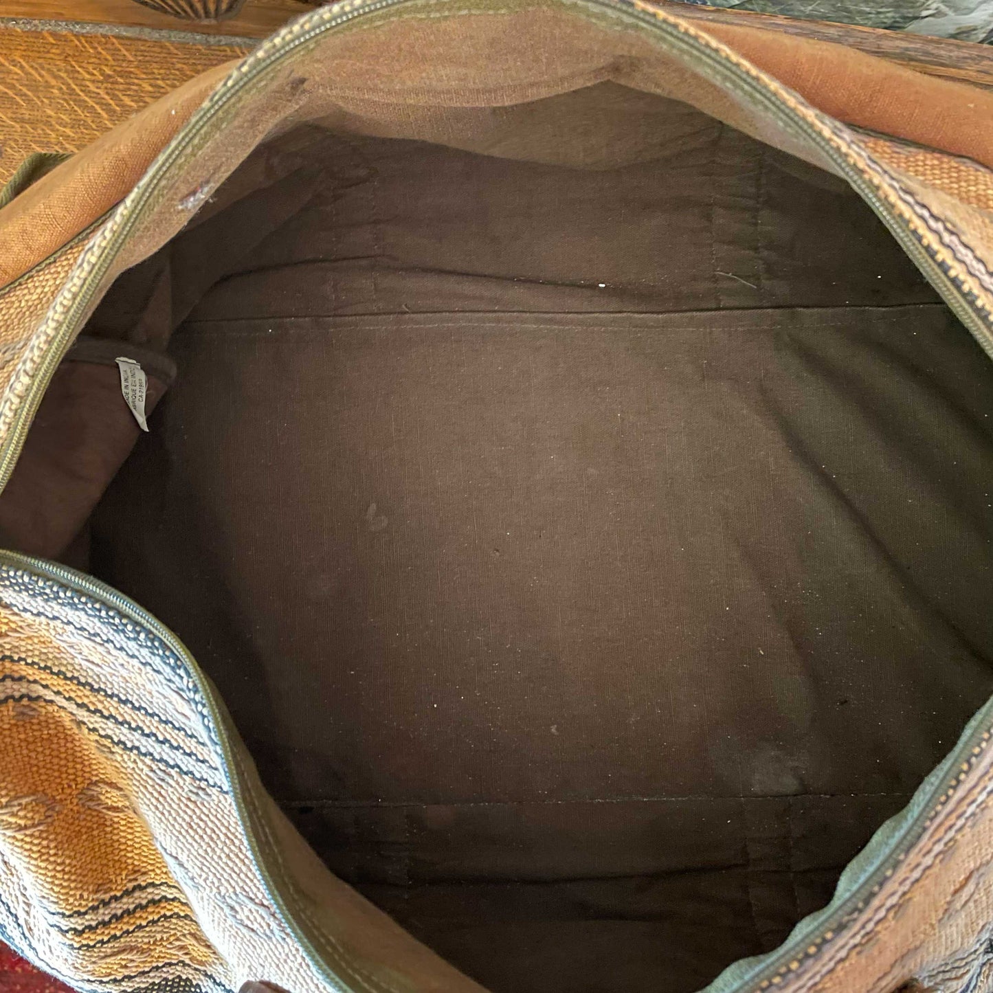 vintage woven kilim suede western duffle bag