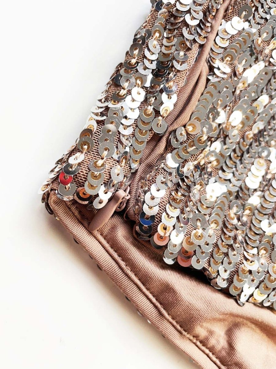 dynamite gold + silver sequin strapless crop top - good market thrift store