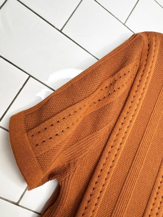 earth tone pointelle knit full button cabana shirt - good market thrift store