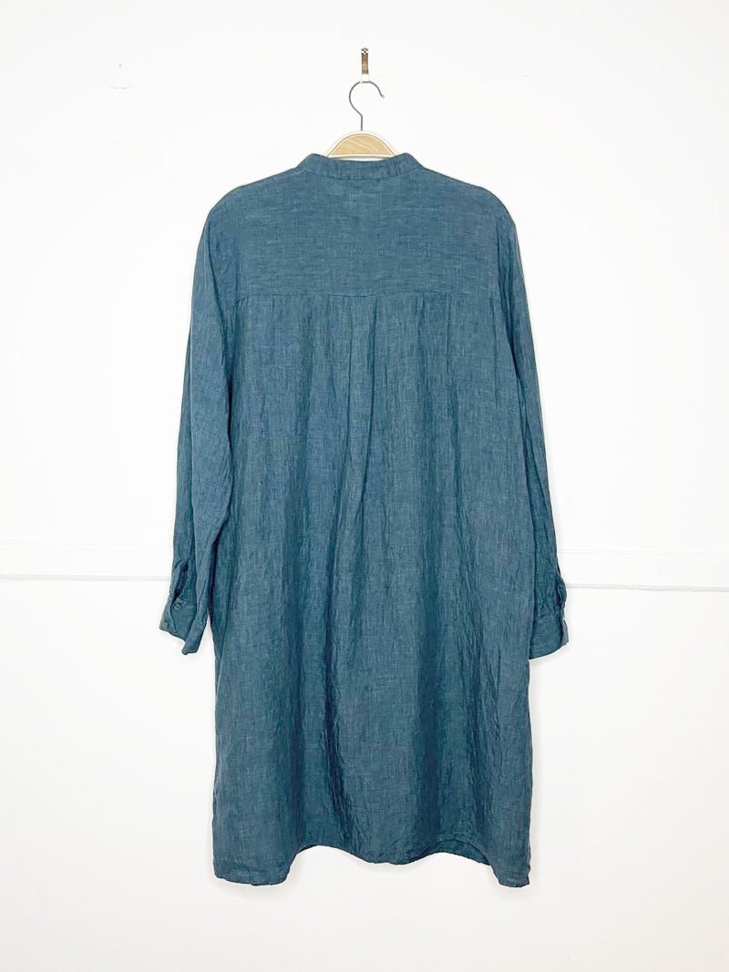 eileen fisher 100% organic linen mandarin collar long sleeve midi dress - good market thrift store
