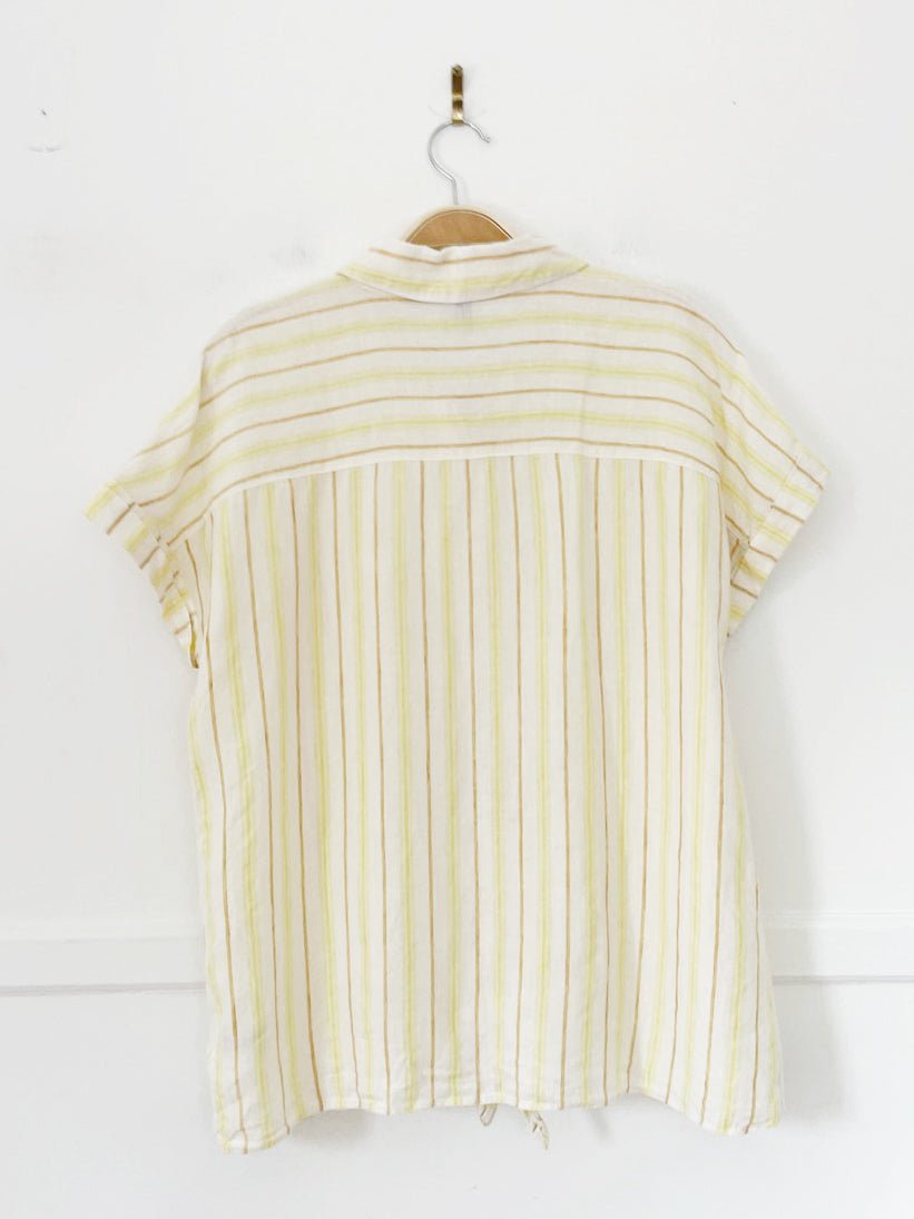 ellen tracey 100% linen stripe tie waist full button shirt - good market thrift store