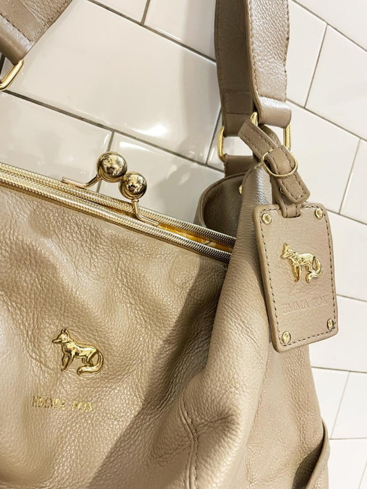 emma fox xl leather bag w kiss lock - good market thrift store