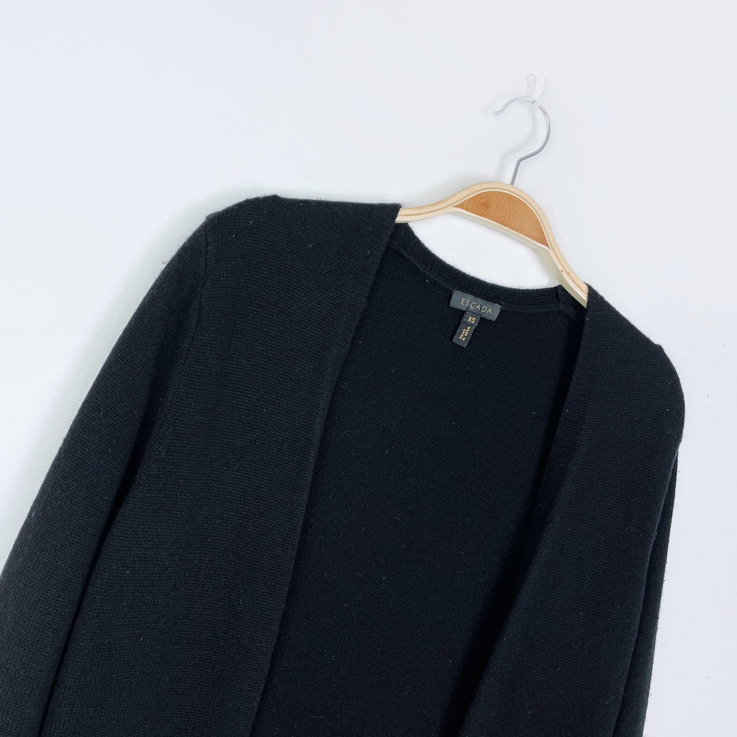 escada wool-cashmere black knit duster cardigan - size xs