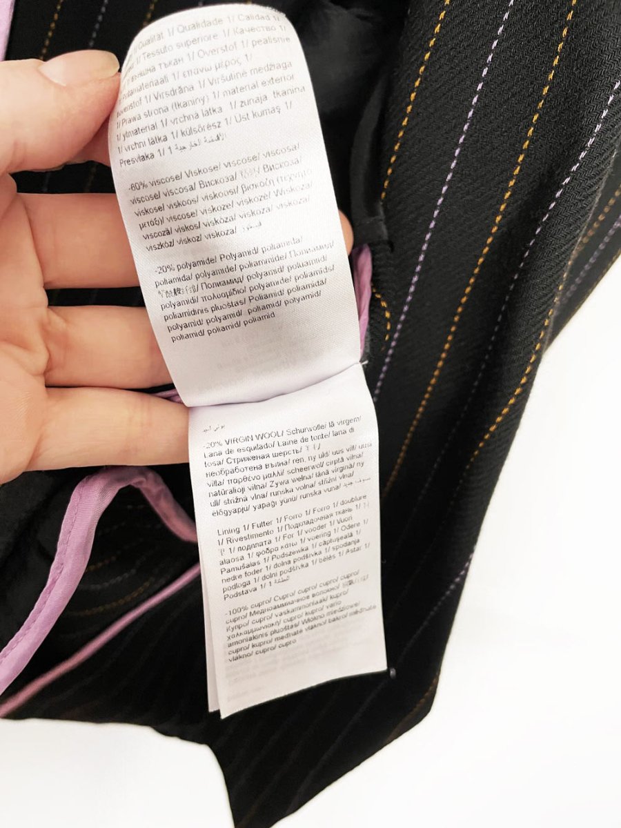 escada sport wool - blend pinstripe double breasted blazer | lion buttons - good market thrift store