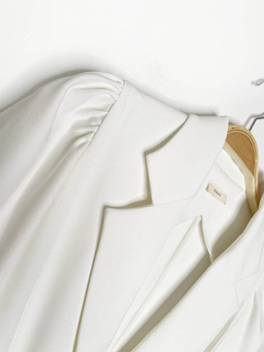 etik nor puff shoulder structured wrap mini dress | made in Sweden - good market thrift store
