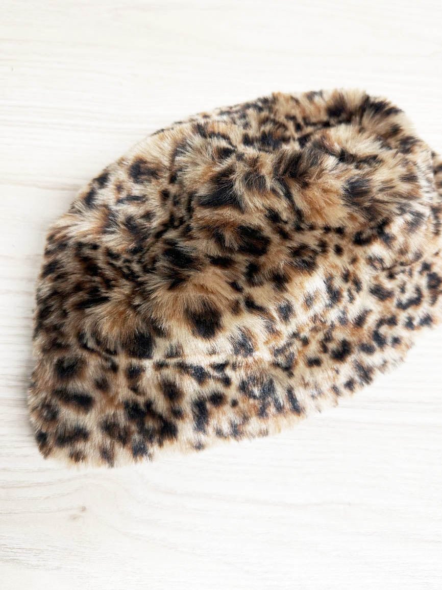 faux fur animal print plush bucket hat - good market thrift store