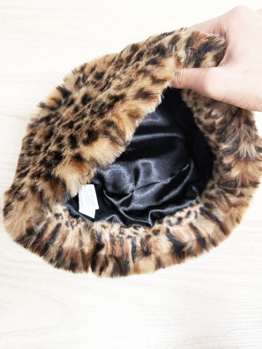 faux fur animal print plush bucket hat - good market thrift store