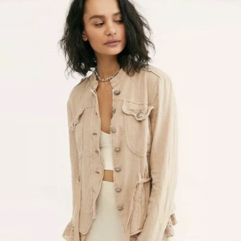 free people emilia military linen-blend jacket - size xs
