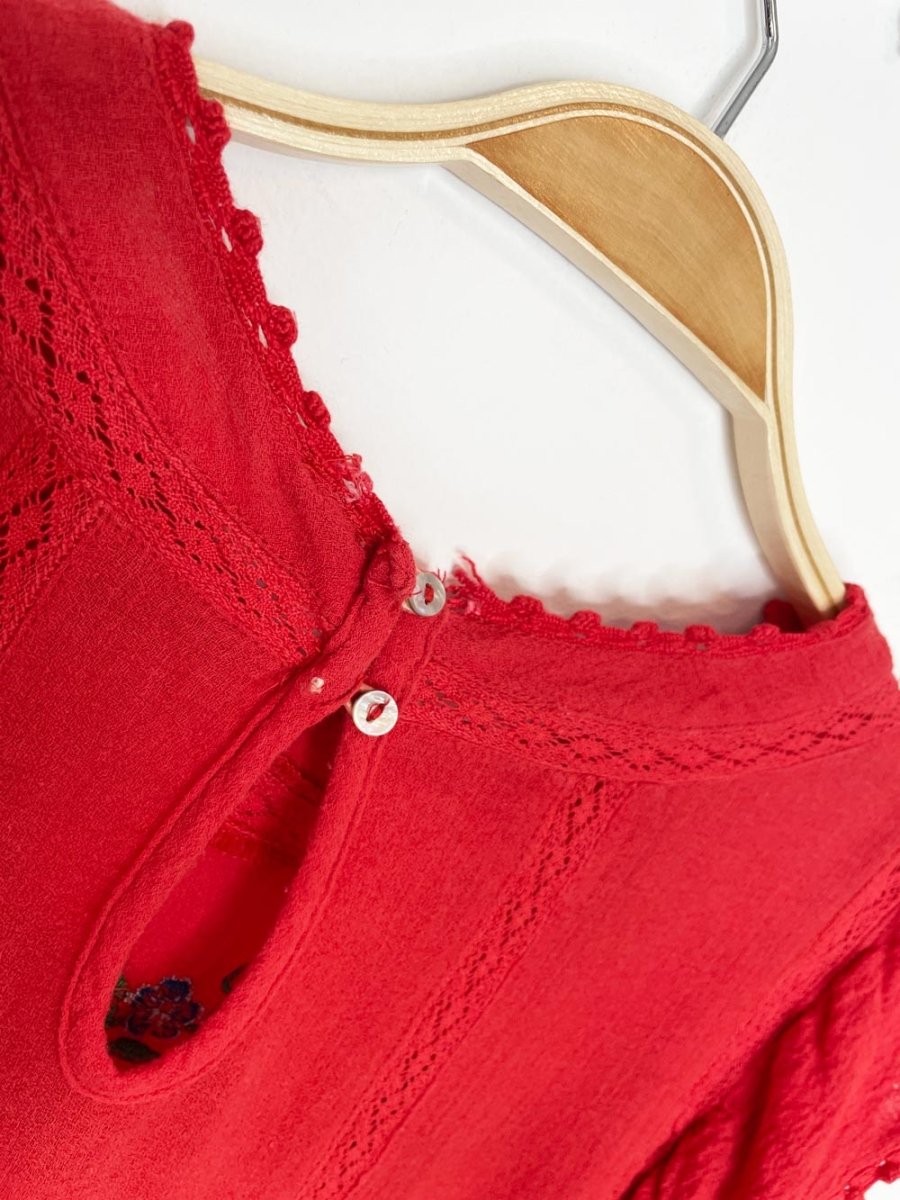 free people amy red boho floral embroidered top - good market thrift store