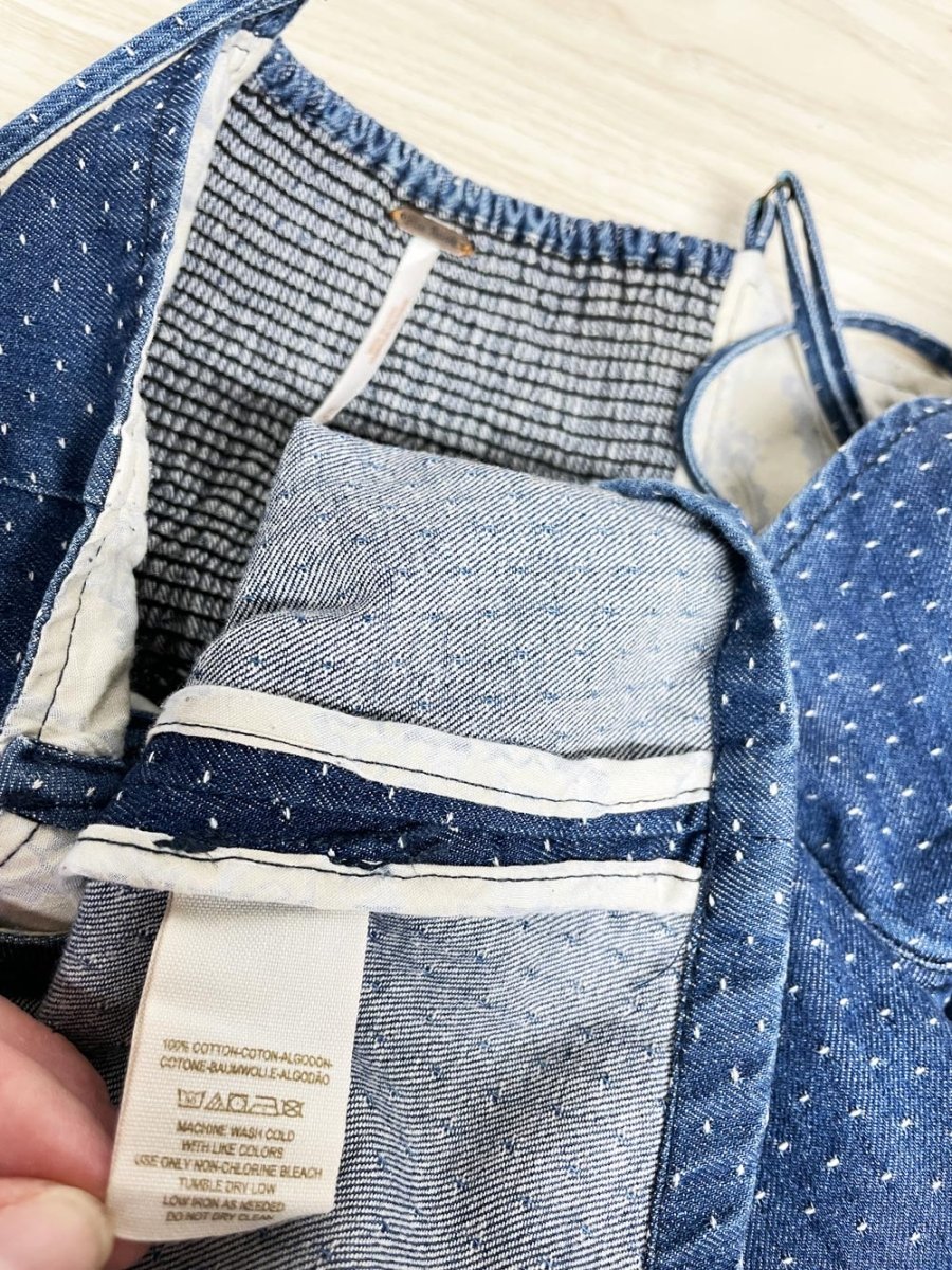 free people denim polka dot bustier country mini dress - good market thrift store