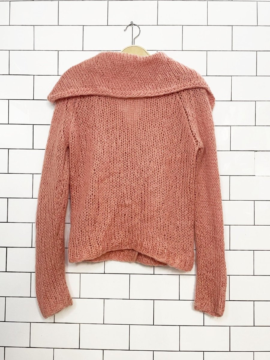 free people mohair-blend cable knit flower button cardigan - good market thrift store