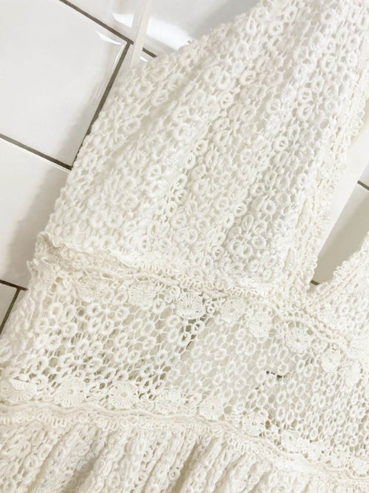 free people so sweetly crochet halter neck mini dress - good market thrift store