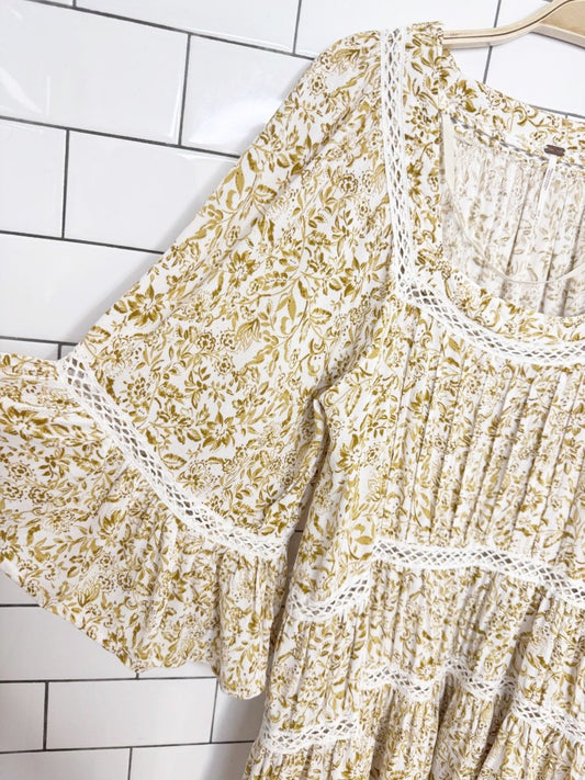 free people talk about it lace trim floral tunic | mini dress - good market thrift store
