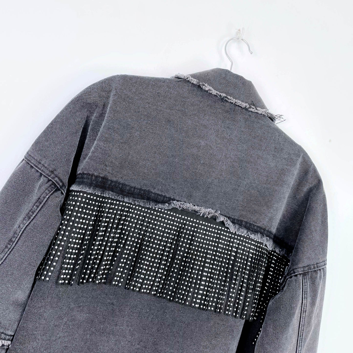 studded fringe oversized western denim jacket