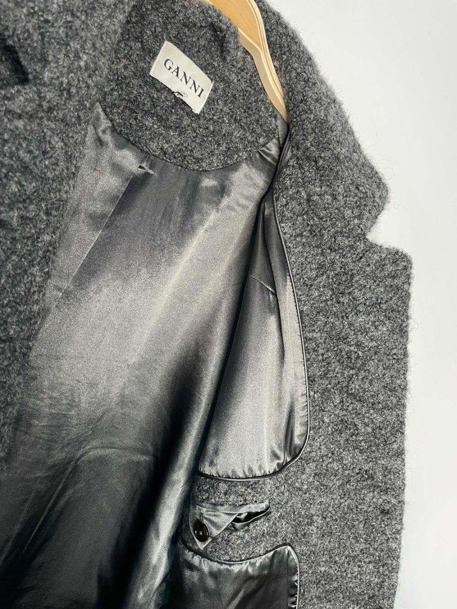 ganni fenn wool - blend boucle belted wrap coat - good market thrift store