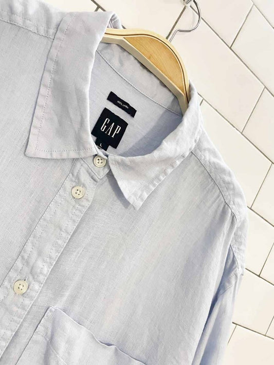 gap 100% linen blue long sleeve shirt dress - good market thrift store