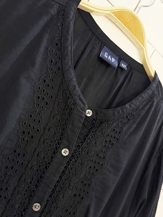 gap boho full button eyelet lace tiered midi dress - good market thrift store