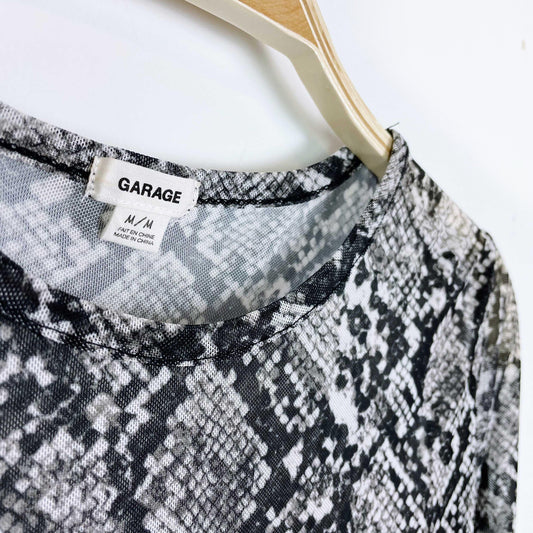 garage sheer snakeskin long sleeve top - size medium