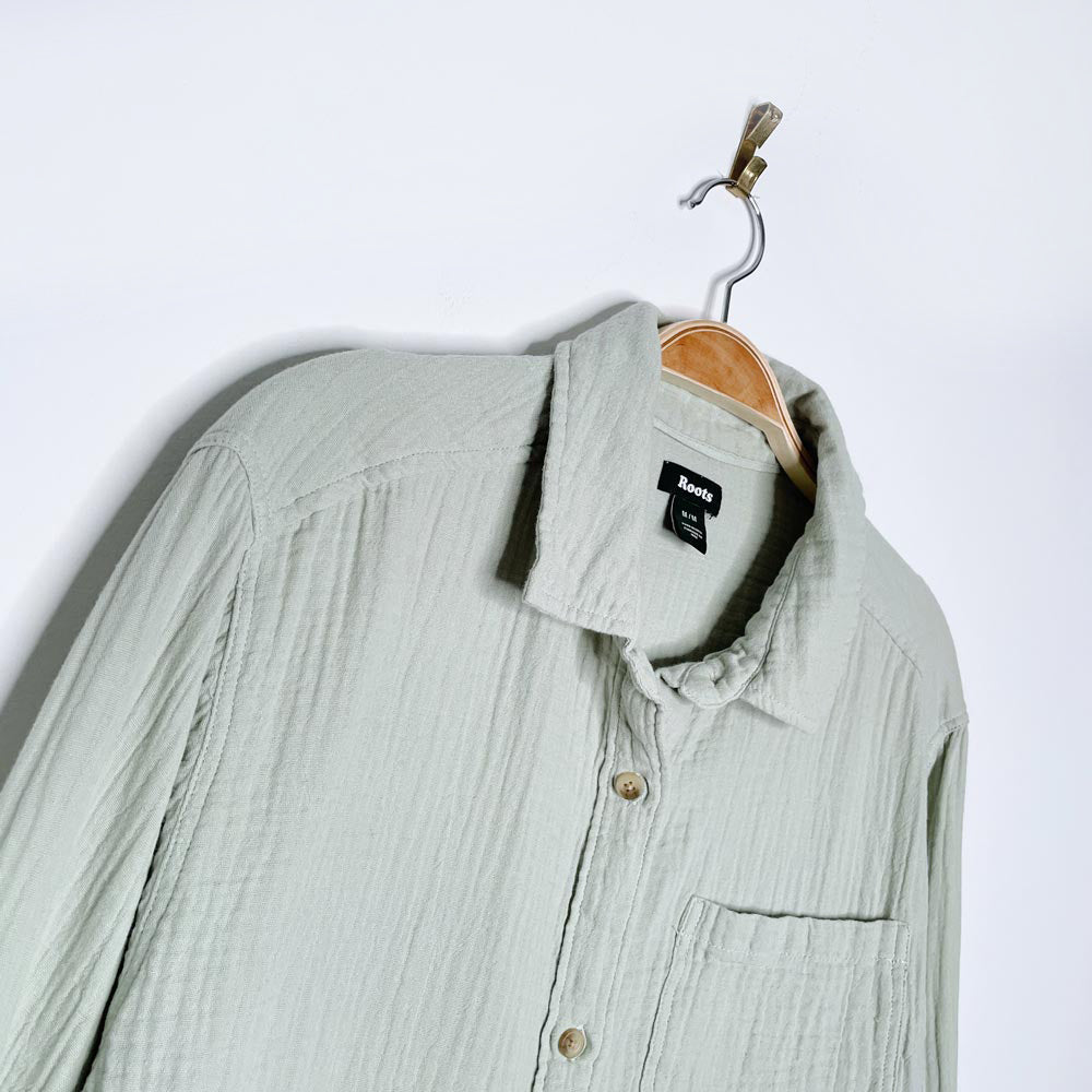roots 2022 sage green gauze cotton shirt