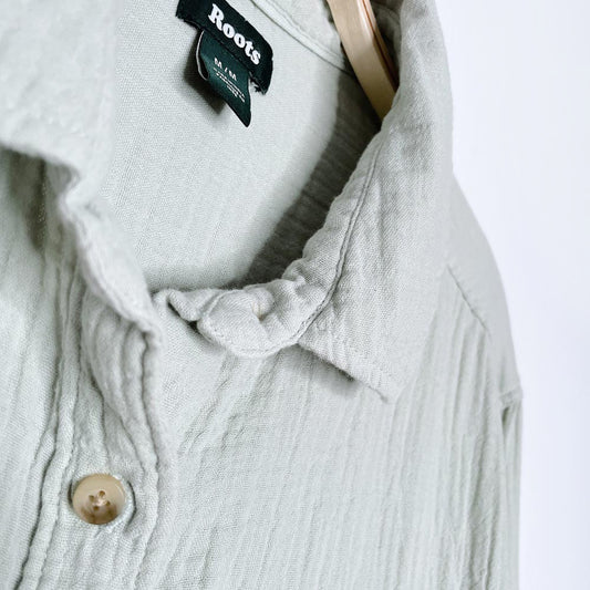 roots 2022 sage green gauze cotton shirt