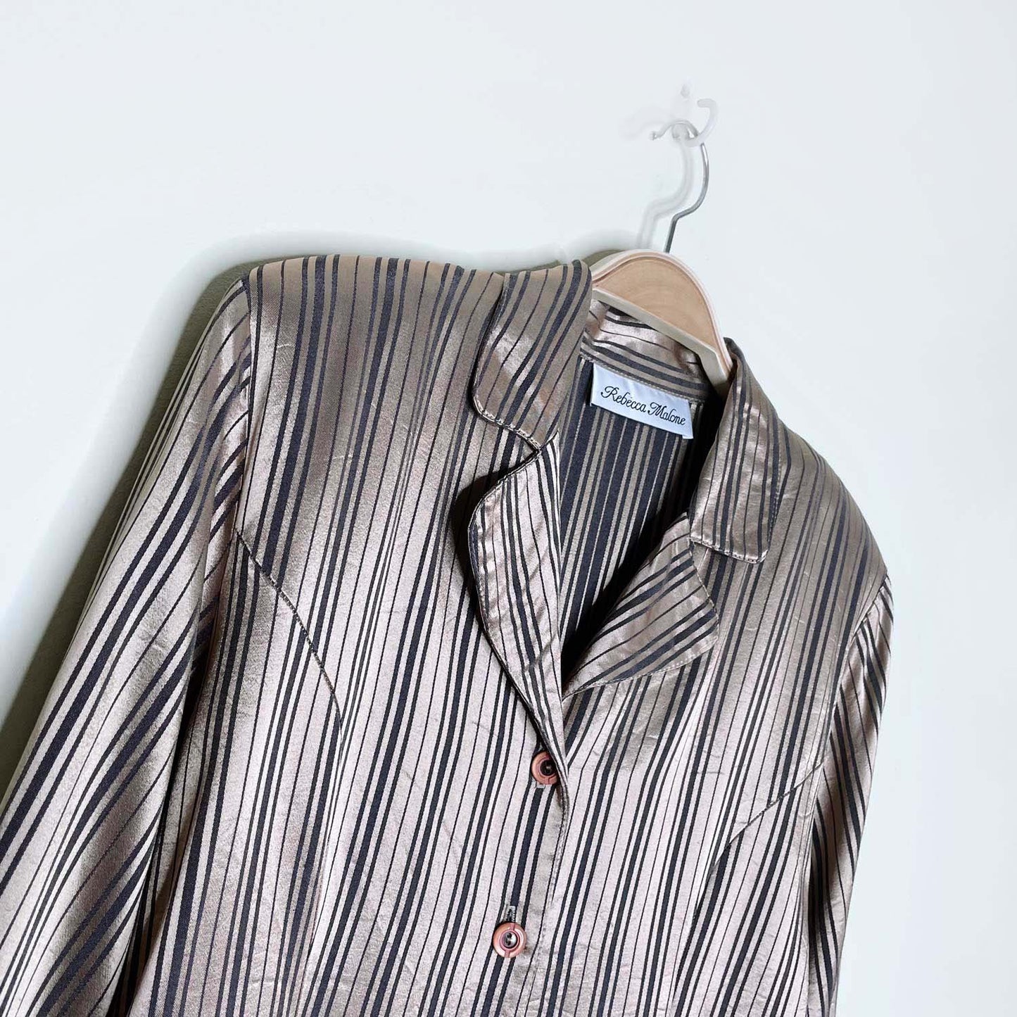 vintage rebecca malone gold satin menswear button down - size medium