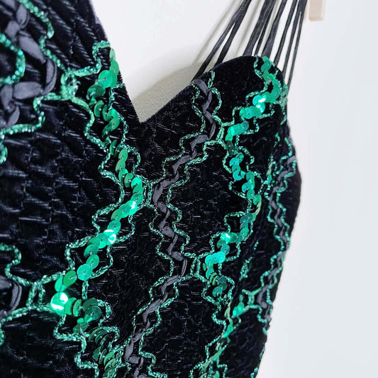 vintage 80s nu-mode green sequin party dress - size 9/10