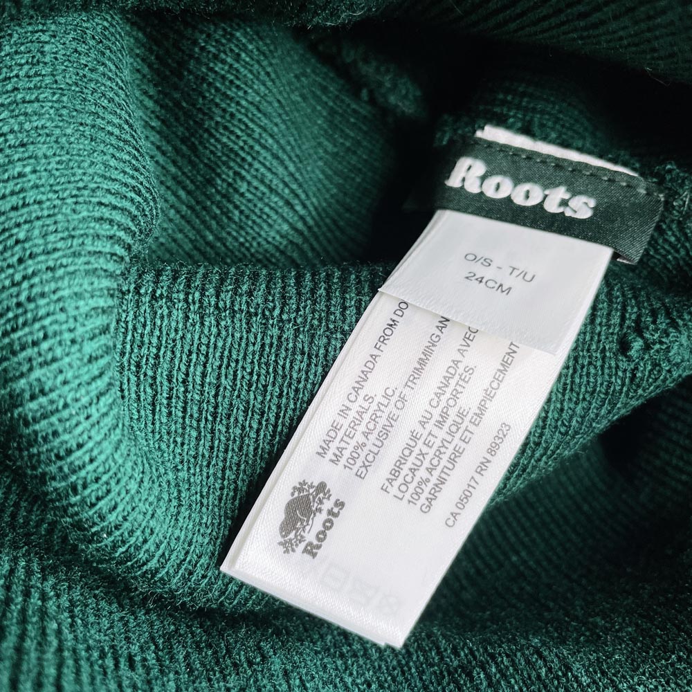 roots 2022 forest green knit logo toque