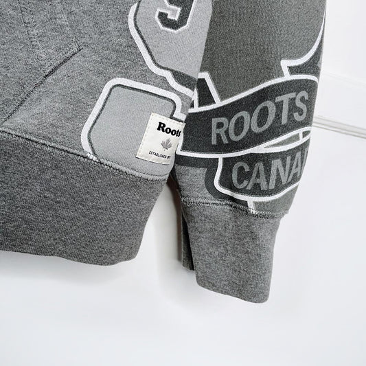 roots patchwork varsity print fleece hoodie