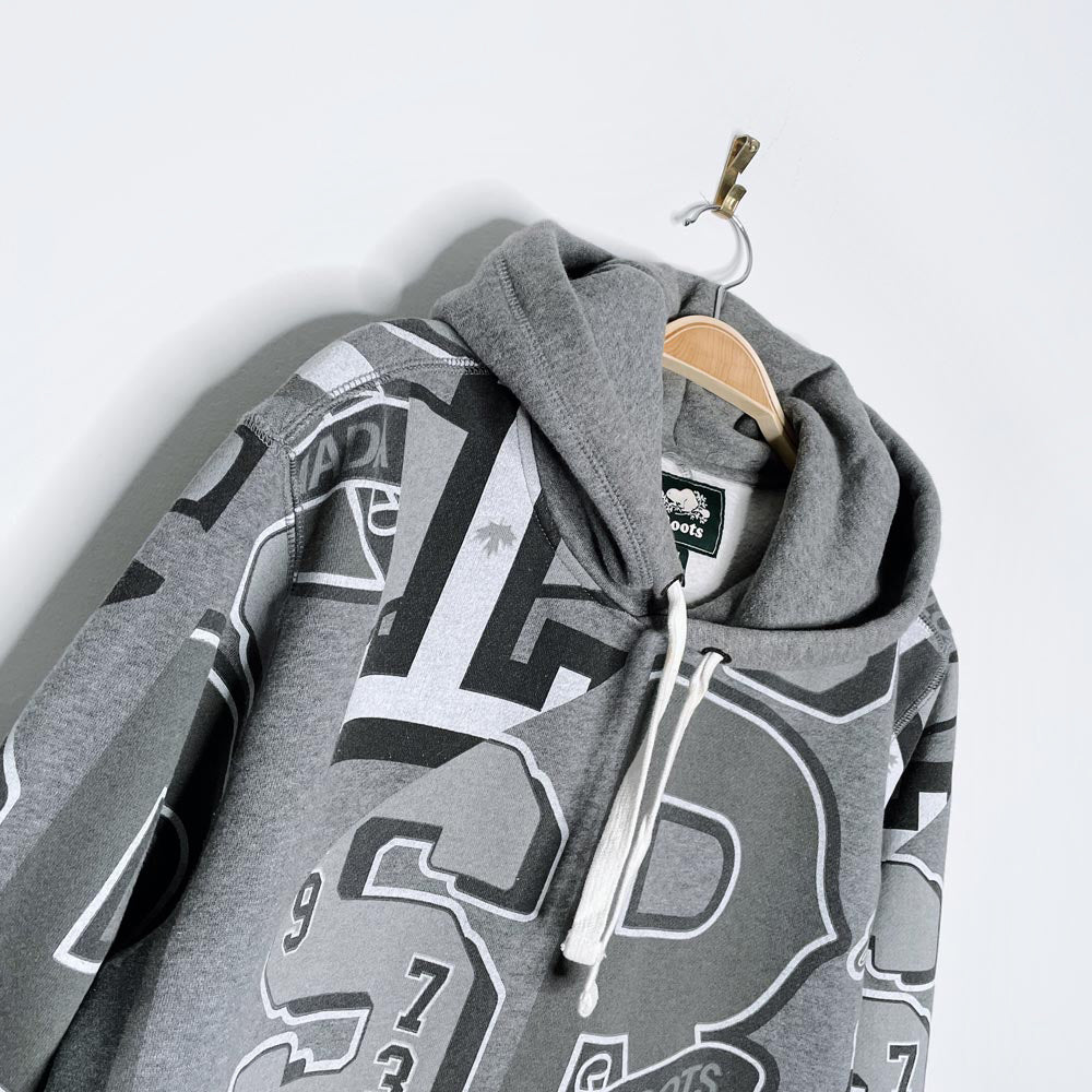 roots patchwork varsity print fleece hoodie