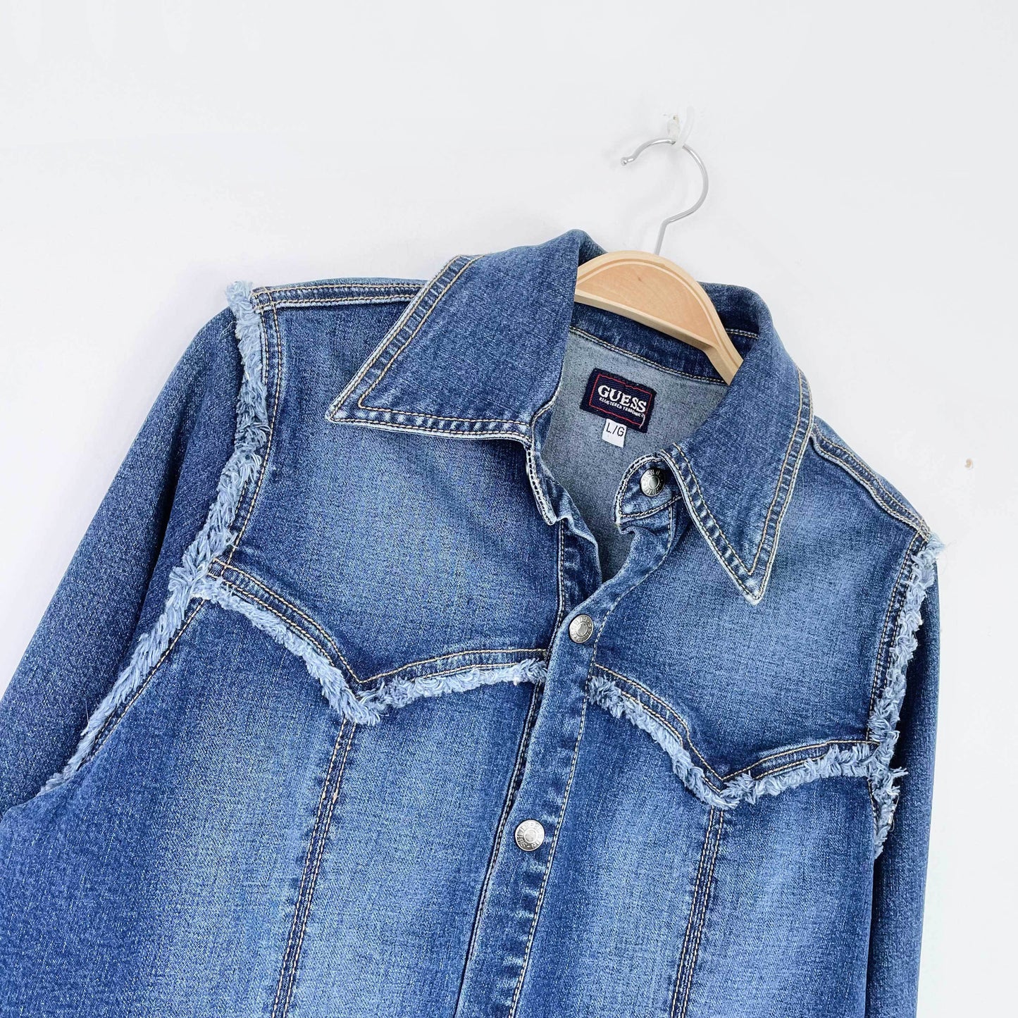 vintage 90s guess snap button denim shirt jacket