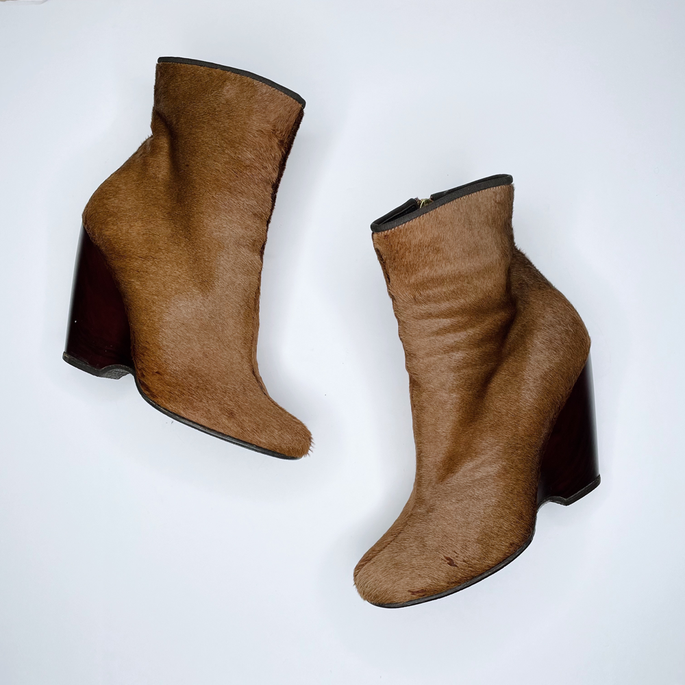 giuseppe zanotti calf hair wedge booties size 36