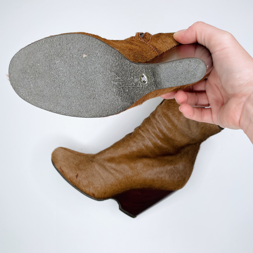 giuseppe zanotti calf hair wedge booties - size 36