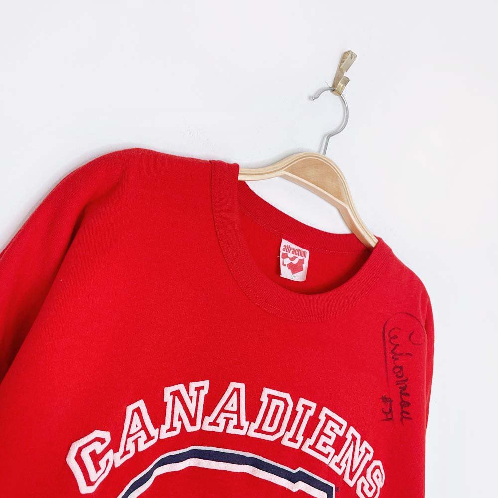 vintage 90s montreal canadiens guy carbonneau 21 signed sweatshirt - good market thrift store