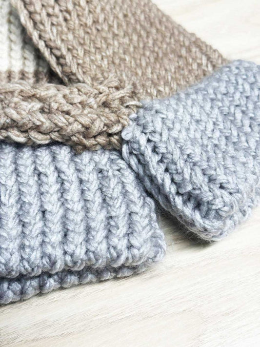 hand - knit chunky three - colour mittens - good market thrift store