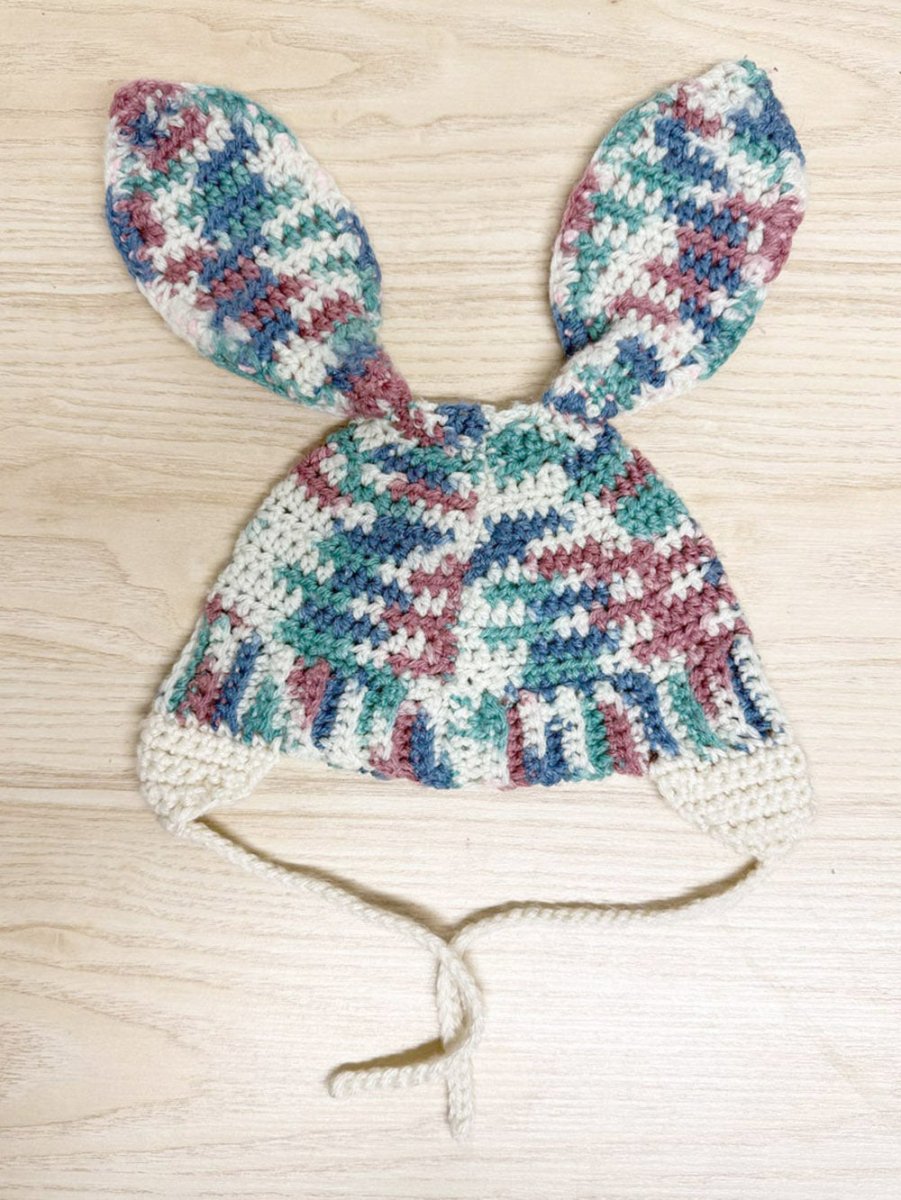 handmade crochet knit kids bunny ears hat with tie string - good market thrift store