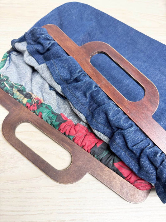 handmade poinsettia denim wood handle handbag - good market thrift store