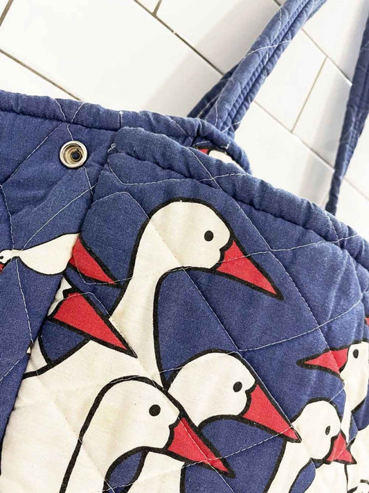 handmade quilted ducks galore multi pocket tote bag - good market thrift store