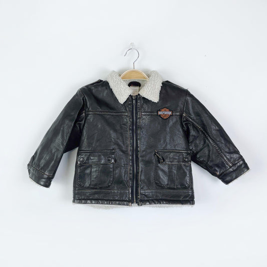 harley davidson faux leather sherpa lined jacket - size 3