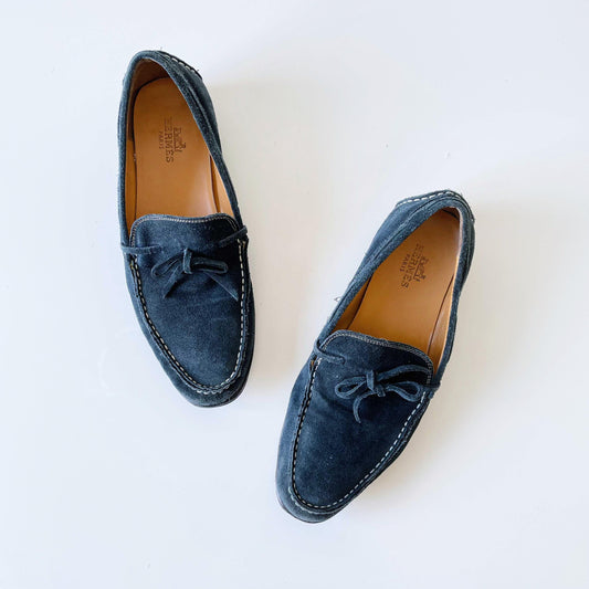 hermes blue suede leather driving loafers